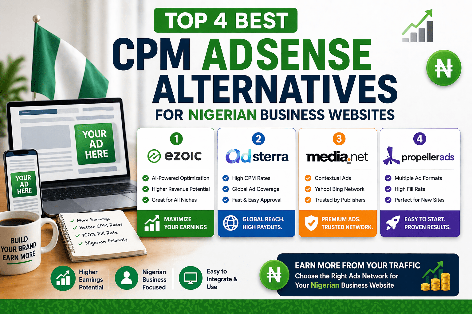 Top 4 Best CPM Adsense Alternatives for Nigerian Business Websites in 2026